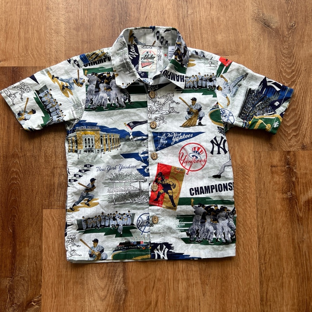 VTG Reyn Spooner MLB Yankees Aloha Hawaiian Shirt Sz XS